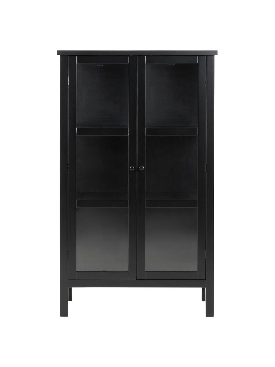 Vetrina con struttura in legno nero Eton, Fibra di media densità (MDF), vetro, Nero, Larg. 80 x Alt. 137 cm