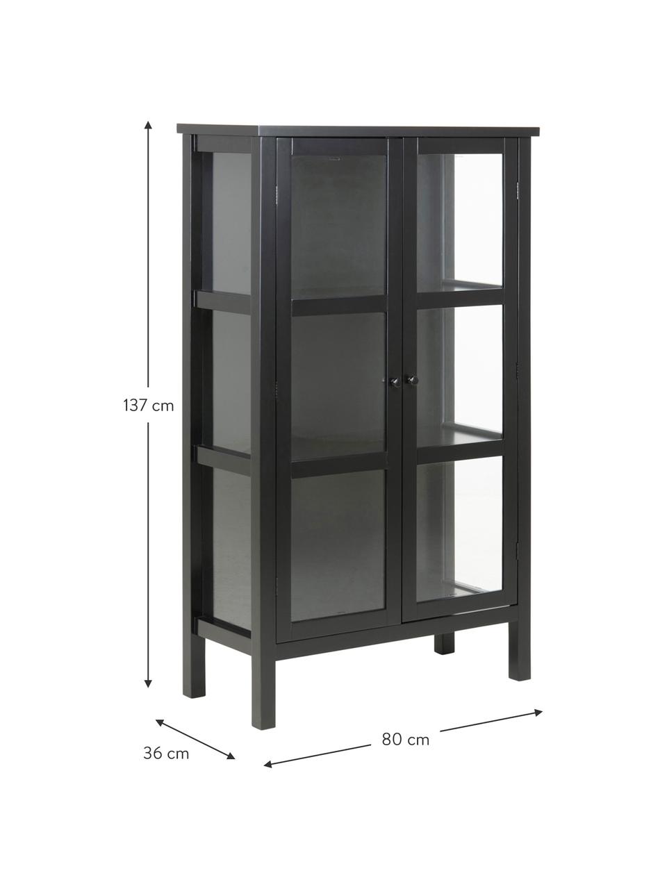 Vetrina con struttura in legno nero Eton, Fibra di media densità (MDF), vetro, Nero, Larg. 80 x Alt. 137 cm