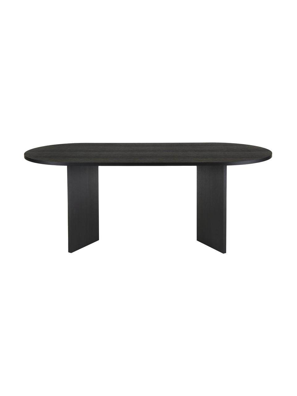 Ovale houten eettafel Toni, 200 x 90 cm, MDF met gelakt eikenhoutfineer, Eikenhout, zwart gelakt, B 200 x H 90 cm