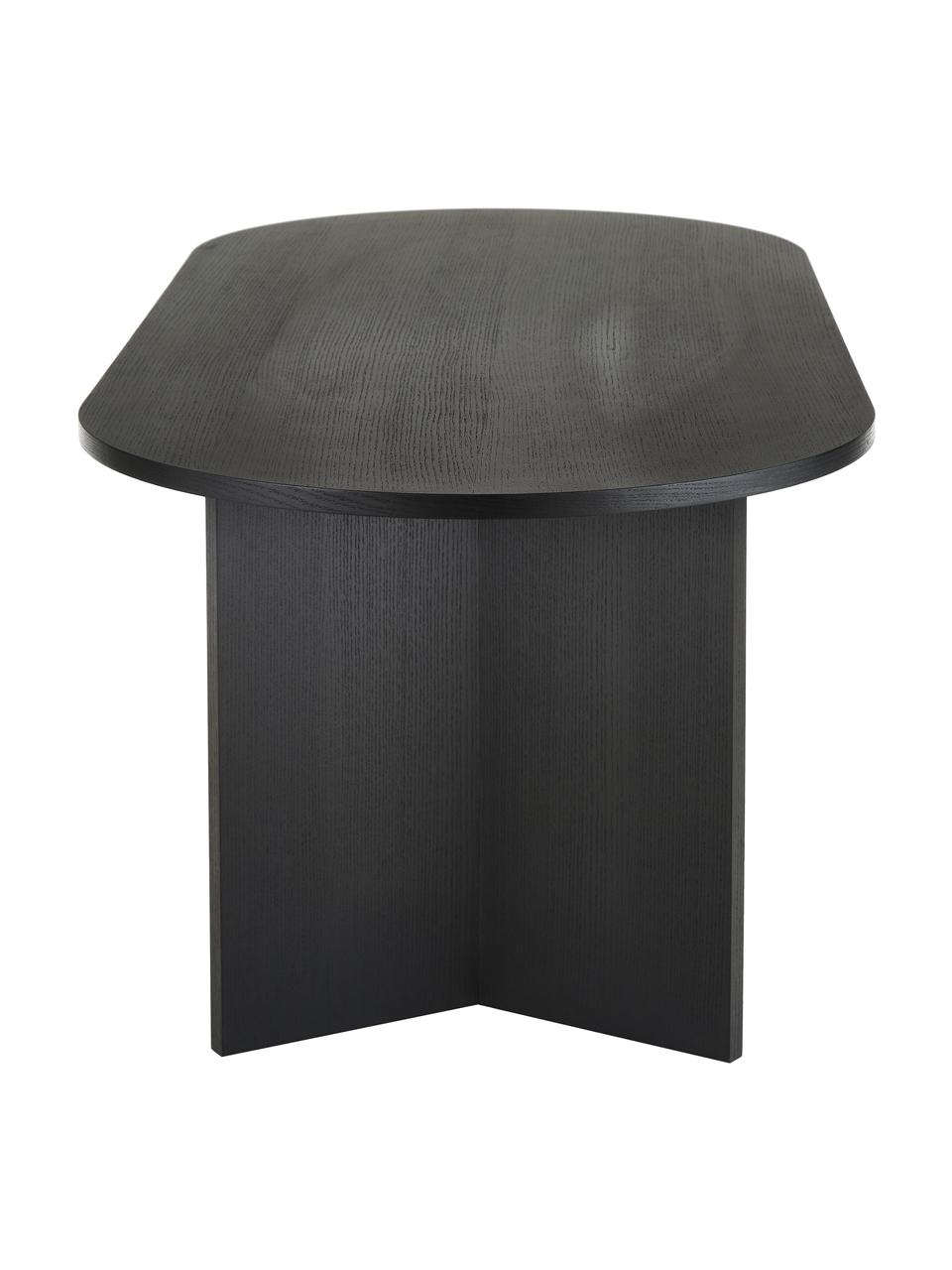 Ovaler Esstisch Toni aus Holz, 200 x 90 cm, Mitteldichte Holzfaserplatte (MDF) mit Eichenholzfurnier, lackiert, Eichenholz, schwarz lackiert, B 200 x T 90 cm
