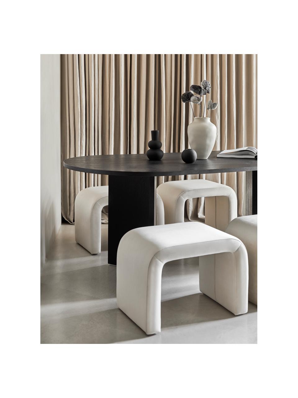 Dřevěný oválný jídelní stůl Toni, 200 x 90 cm, Lakovaná MDF deska (dřevovláknitá deska střední hustoty) s dubovou dýhou, Dubové dřevo, černě lakované, Š 200 cm, H 90 cm