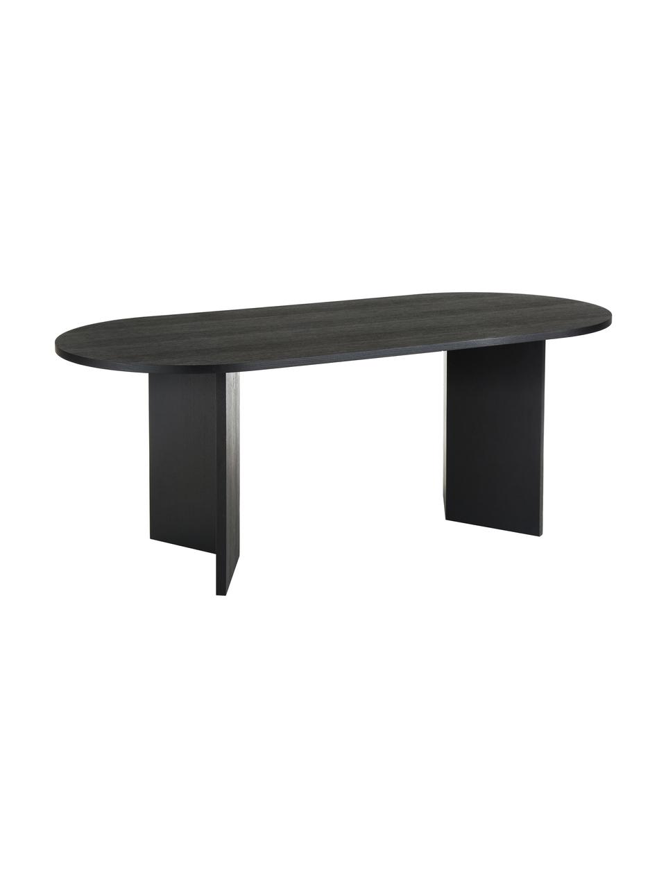 Tavolo da pranzo ovale in legno Toni, 200x90 cm, Pannello di fibra a media densità (MDF) con finitura in quercia, verniciato, Legno di quercia laccato nero, Larg. 200 x Prof. 90 cm