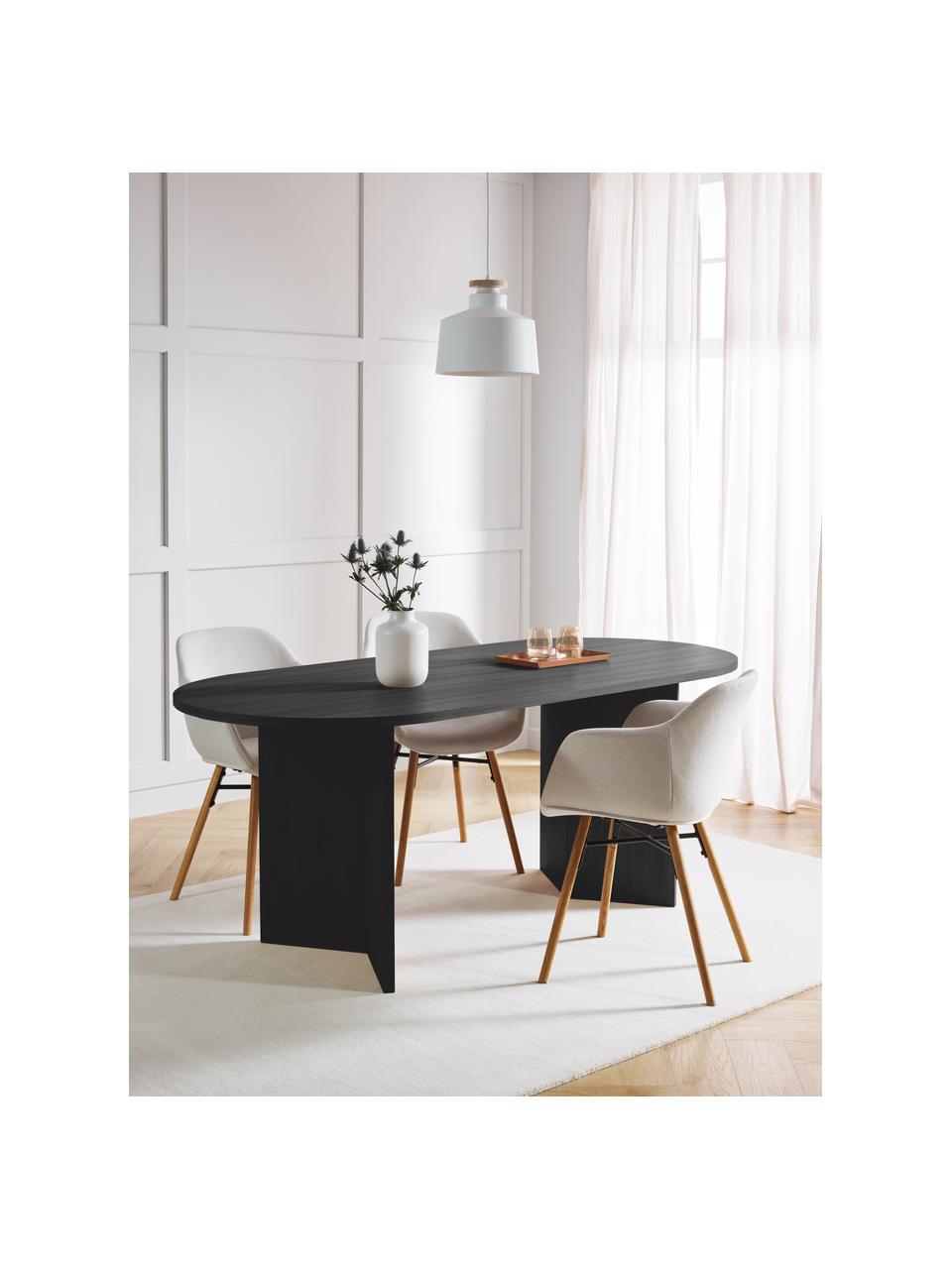 Ovale houten eettafel Toni, 200 x 90 cm, MDF met gelakt eikenhoutfineer, Eikenhout, zwart gelakt, B 200 x H 90 cm