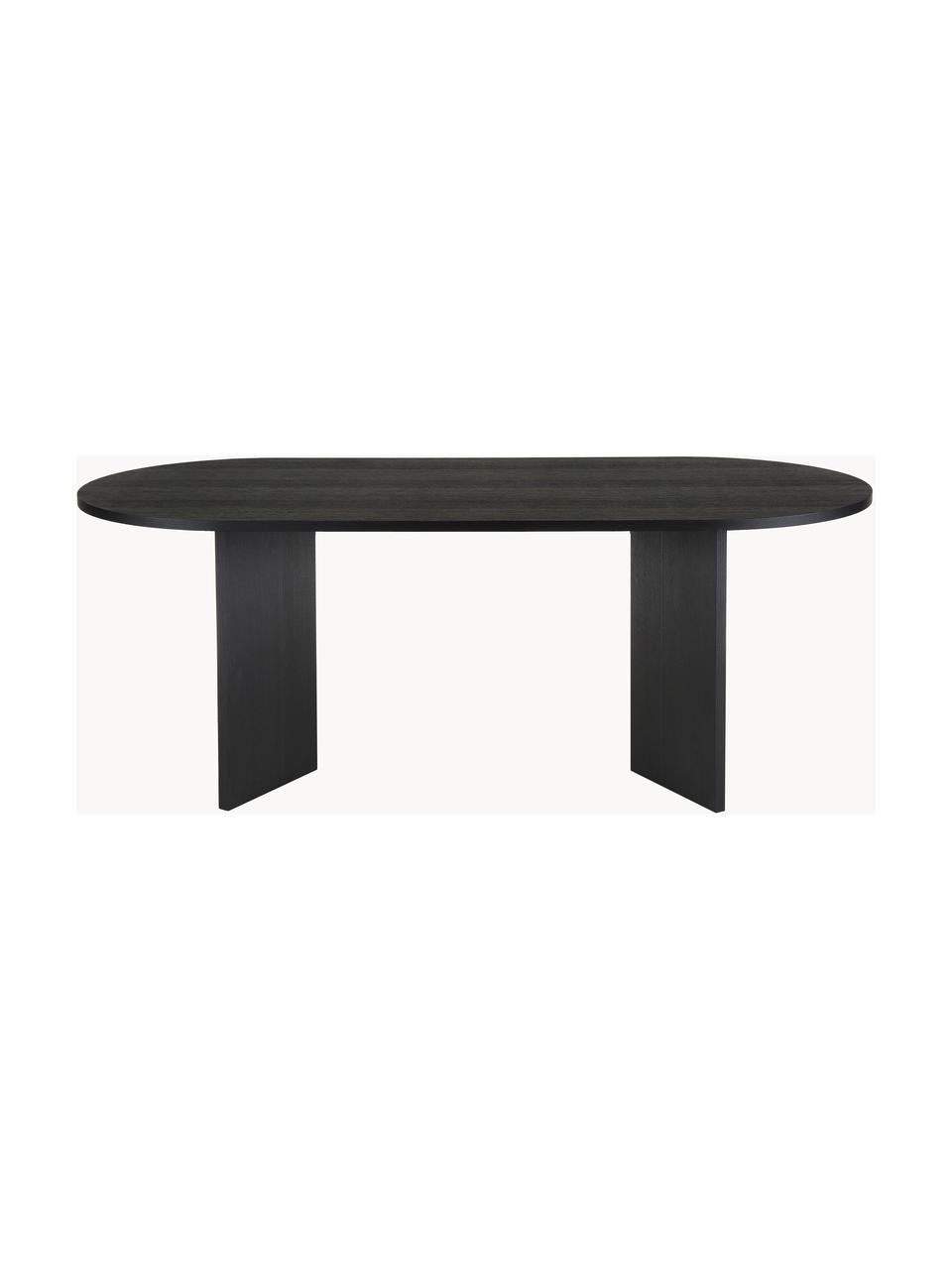 Mesa de comedor ovalada de madera Toni, 200 x 90 cm, Tablero de fibras de densidad media (MDF) chapado en madera de roble pintado, Madera de roble pintada en negro, An 200 x F 90 cm