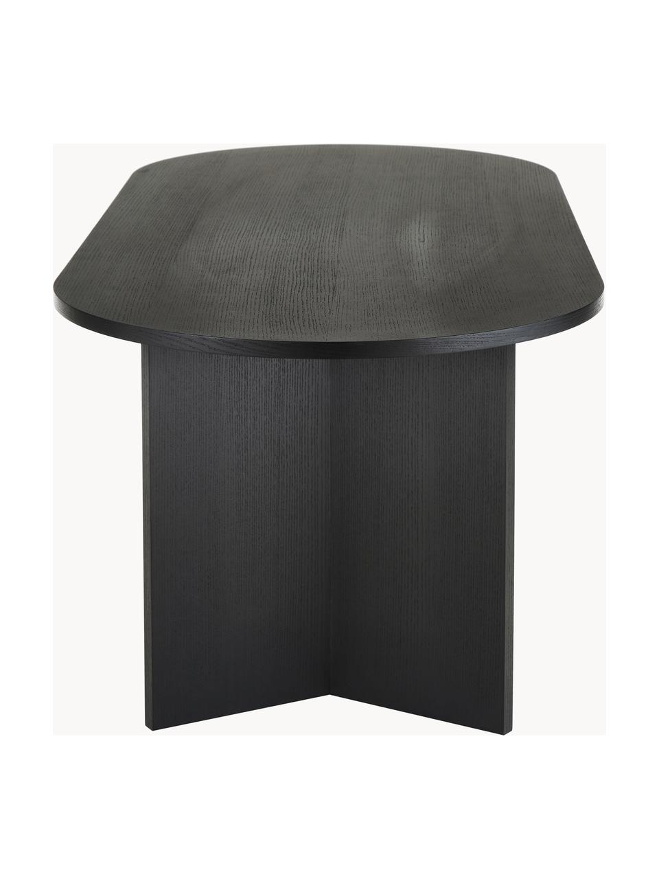 Mesa de comedor ovalada de madera Toni, 200 x 90 cm, Tablero de fibras de densidad media (MDF) chapado en madera de roble pintado, Madera de roble pintada en negro, An 200 x F 90 cm