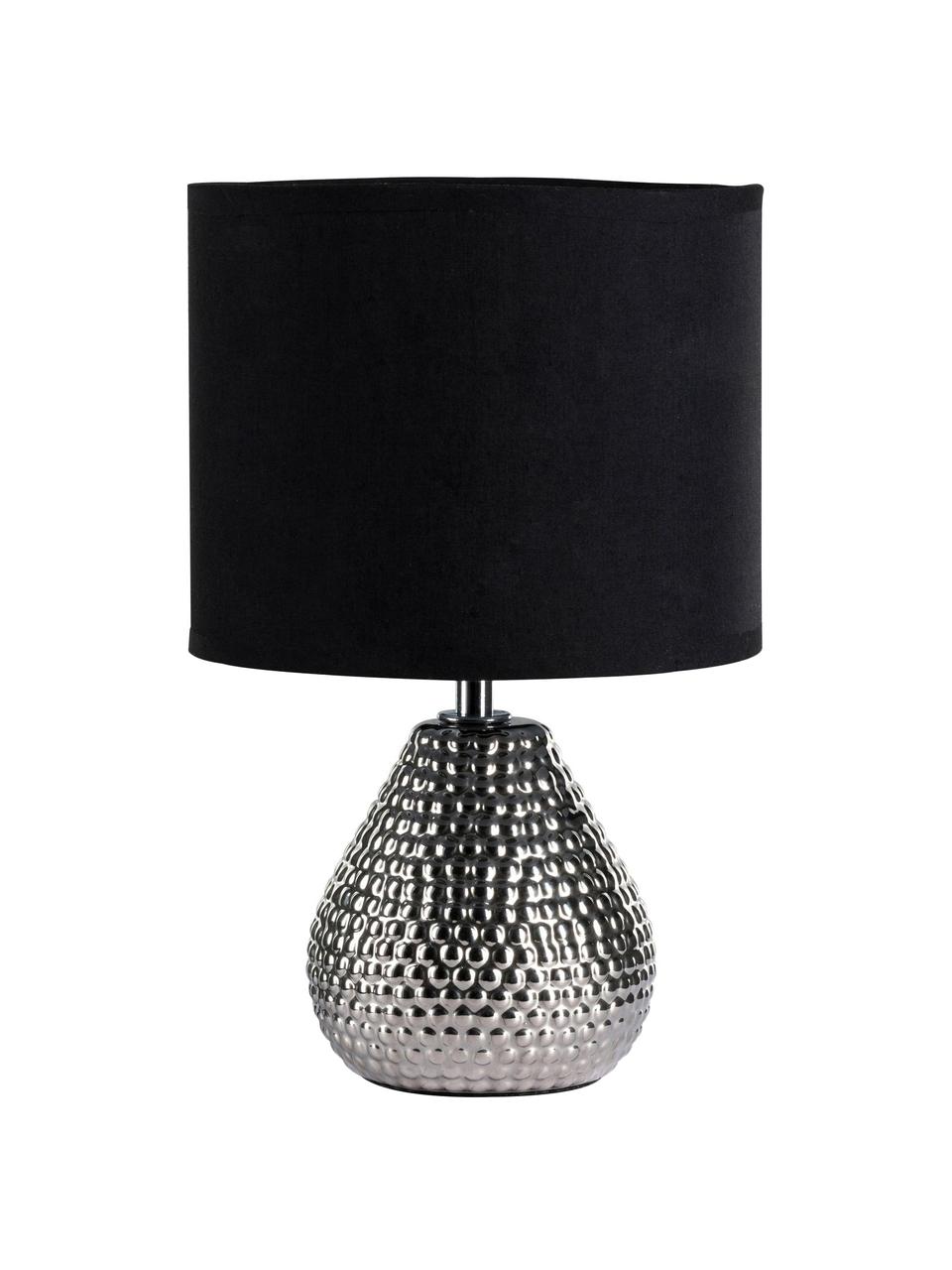 Kleine nachtlampje Sip of Silver van keramiek, Lampenkap: katoenmix, Lampvoet: keramiek, Zilverkleurig, zwart, Ø 18 x H 29 cm