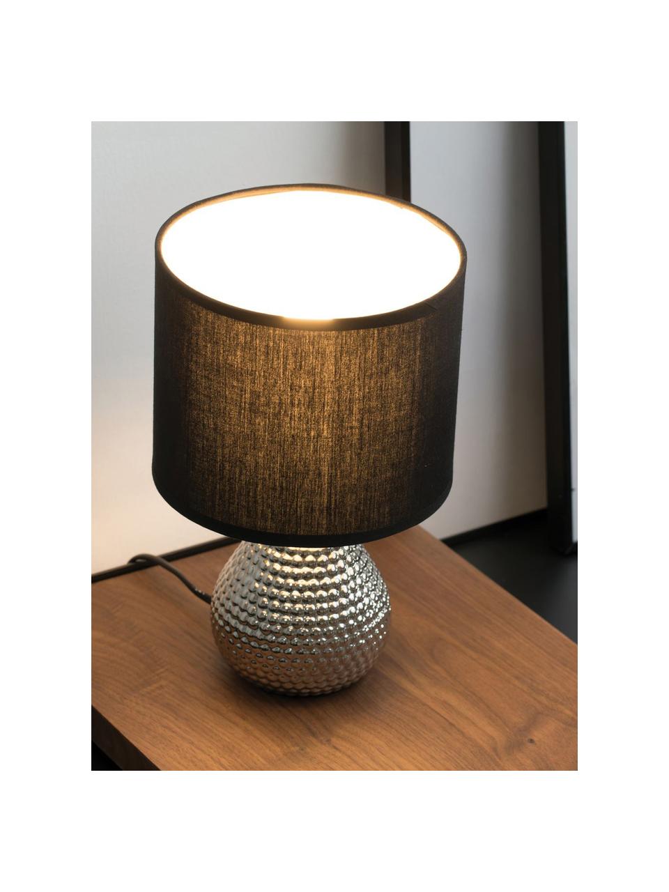 Kleine nachtlampje Sip of Silver van keramiek, Lampenkap: katoenmix, Lampvoet: keramiek, Zilverkleurig, zwart, Ø 18 x H 29 cm