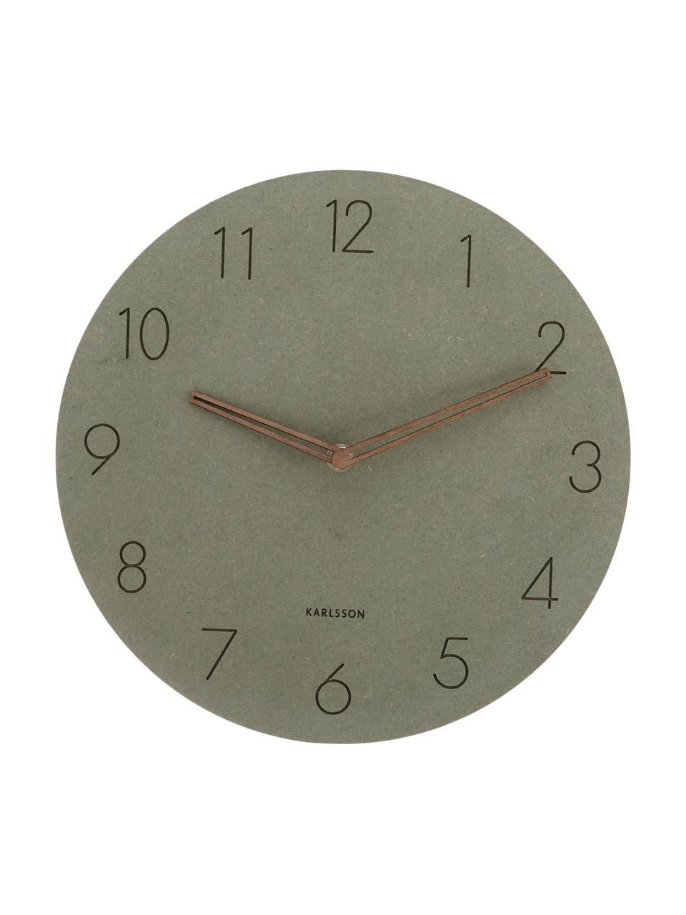 Reloj de pared de madera Dura, Tablero de fibras de densidad media (MDF), Verde, latón, Ø 29 x F 3 cm