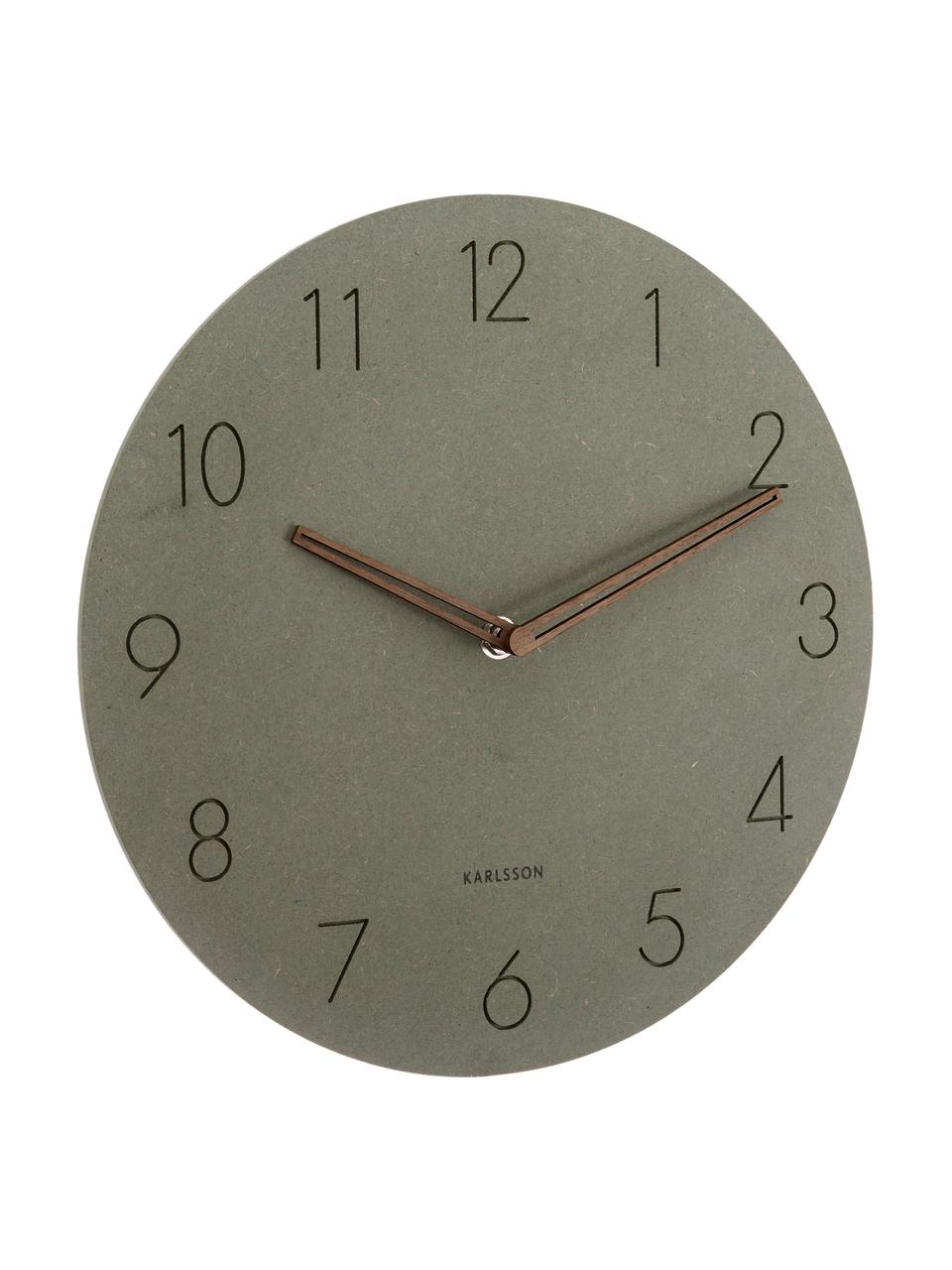 Horloge murale en bois Dura, Panneau en fibres de bois à densité moyenne (MDF), Vert, couleur laitonnée, Ø 29 x prof. 3 cm