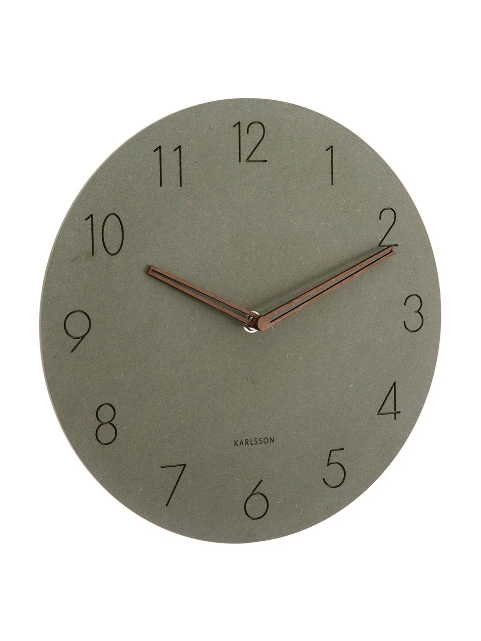 Nástěnné hodiny Dura, MDF deska (dřevovláknitá deska střední hustoty), Zelená, mosazná, Ø 29 cm, H 3 cm