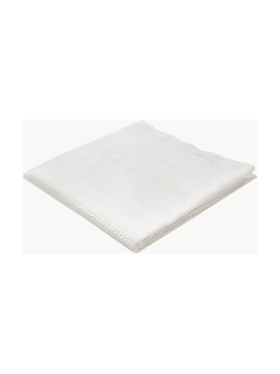 Nappe brodée avec ourlet festonné Bilia, 100 % polyester, Blanc cassé, Pour 6 à 10 pers. (larg. 160 x long. 320 cm)