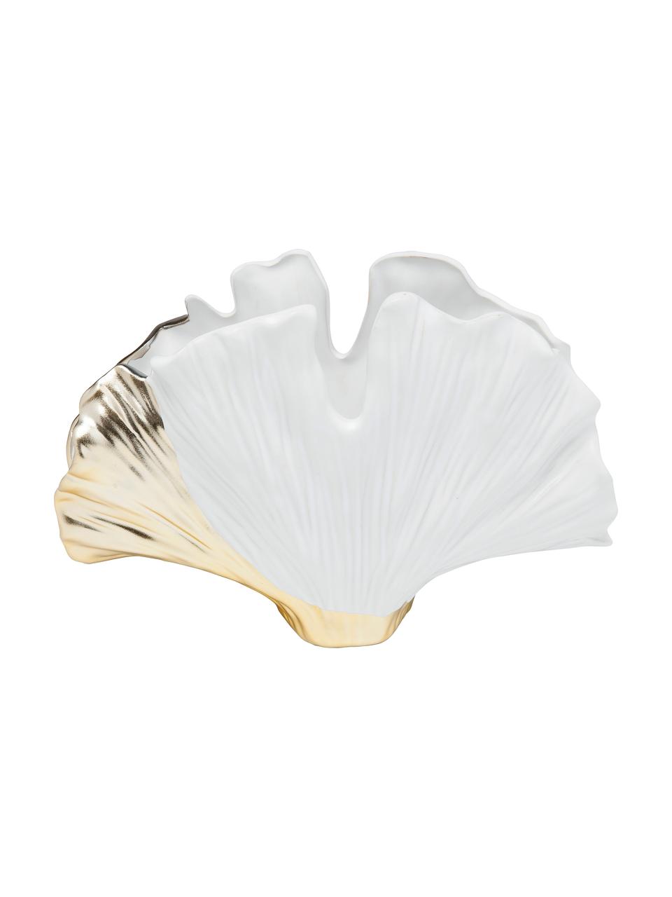 Jarrón de cerámica de diseño Ginkgo Elegance, Cerámica esmaltada, Blanco, dorado, An 26 x Al 18 cm