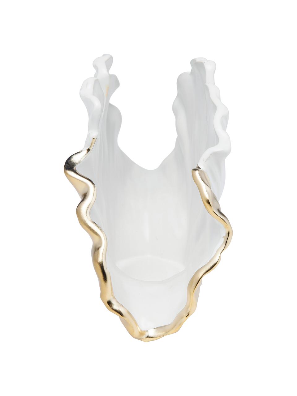 Design-Vase Ginkgo Elegance aus Keramik, Keramik, glasiert, Weiß, Goldfarben, B 26 x H 18 cm