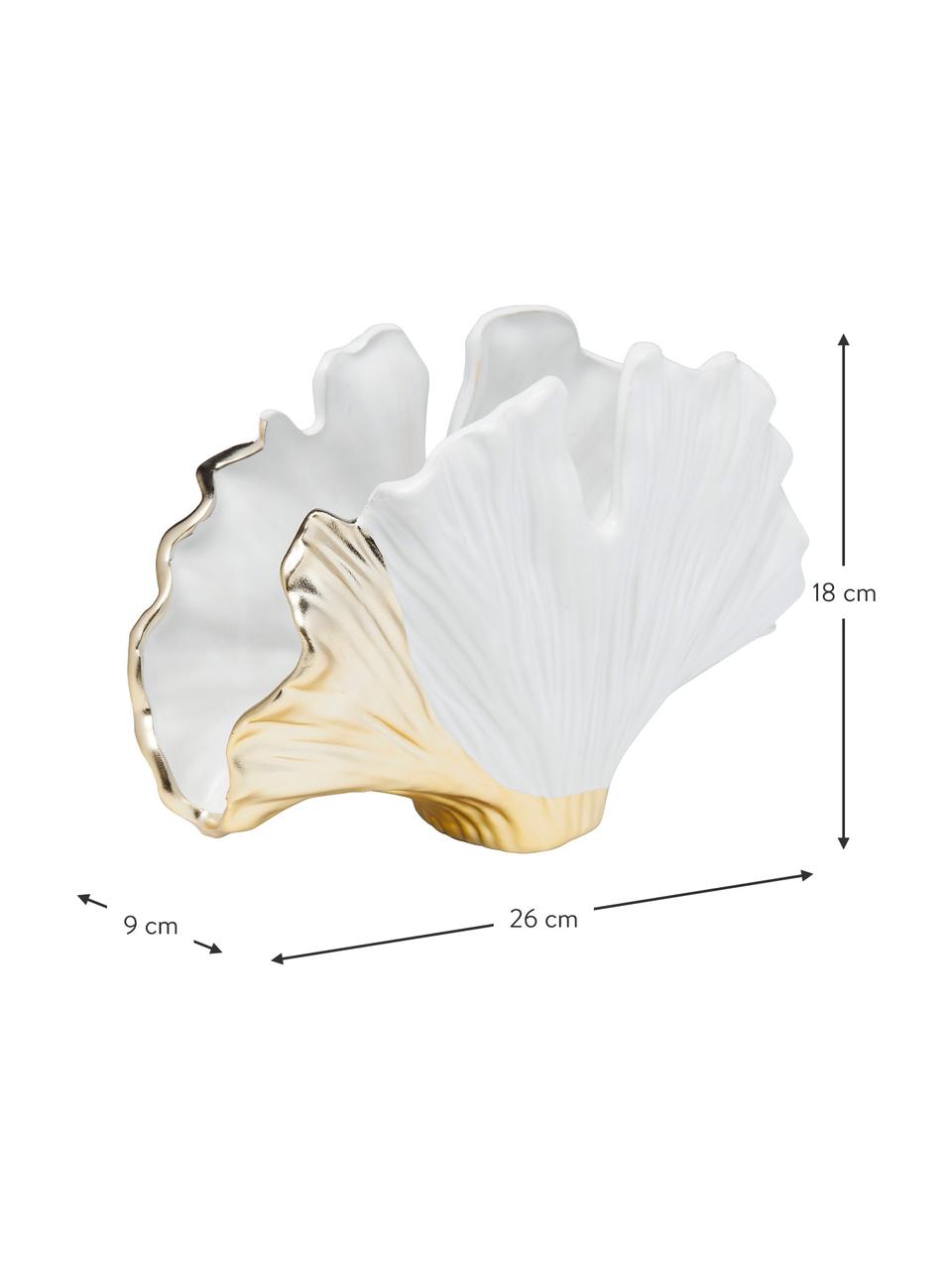 Vaso di design in ceramica Ginkgo Elegance, Ceramica smaltata, Bianco, dorato, Larg. 26 x Alt. 18 cm