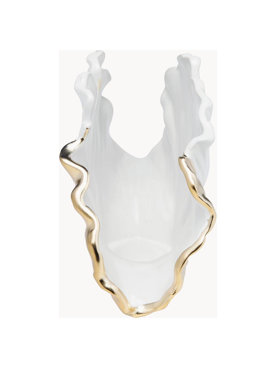 Design-Vase Ginkgo Elegance aus Keramik, H 18 cm, Keramik, glasiert, Weiß, Goldfarben, B 26 x H 18 cm