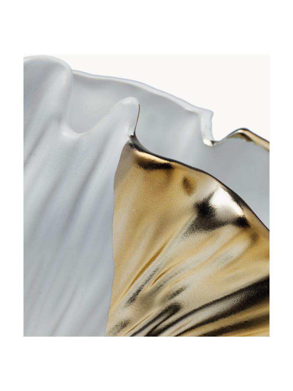 Vase design en céramique Ginkgo Elegance, haut. 18 cm, Céramique, émaillé, Blanc, doré, larg. 26 x haut. 18 cm
