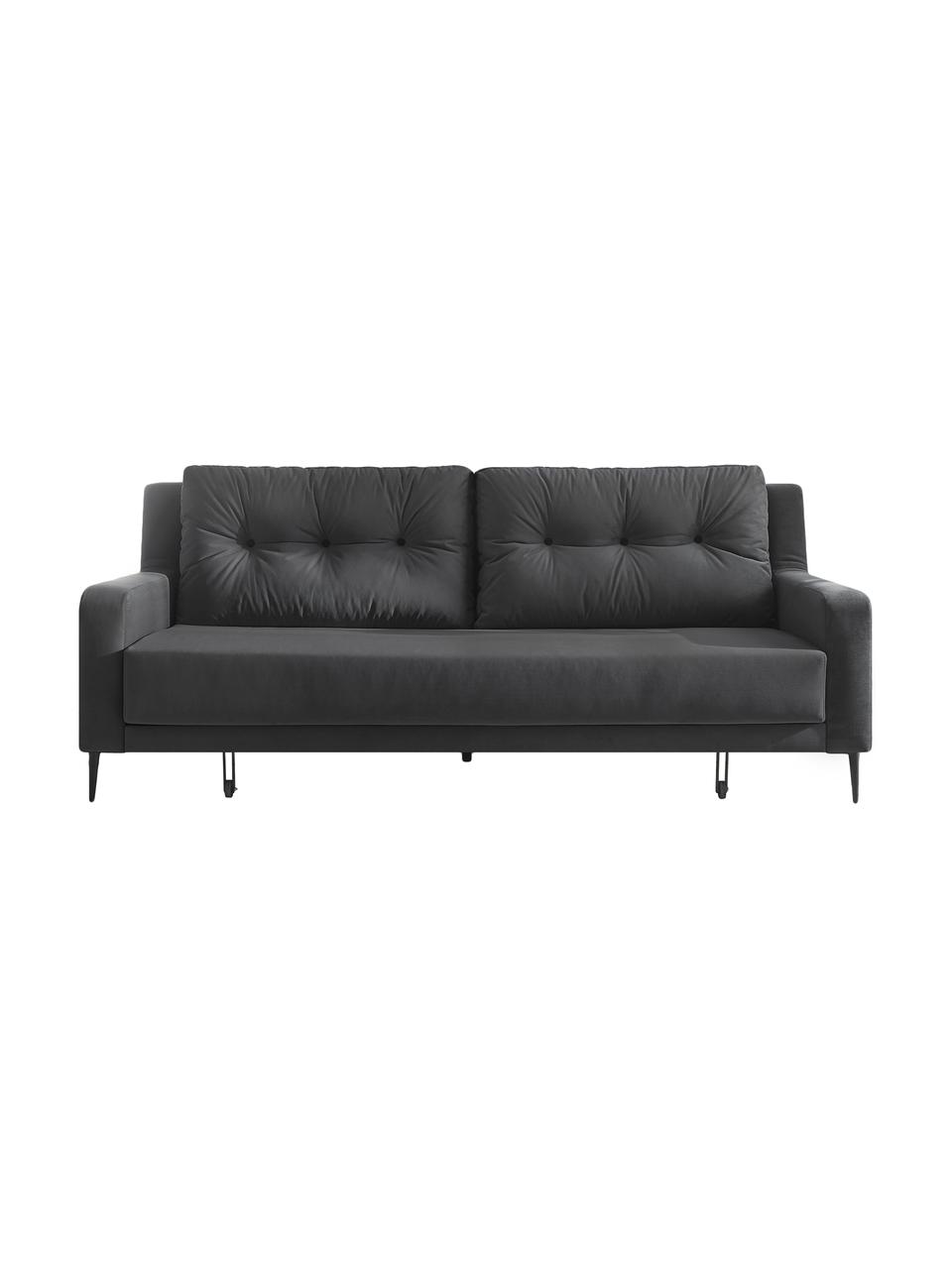 Sofa rozkładana z aksamitu Bergen (3-osobowa), Tapicerka: 100% aksamit poliestrowy, Nogi: metal lakierowany, Ciemny szary, S 222 x G 92 cm