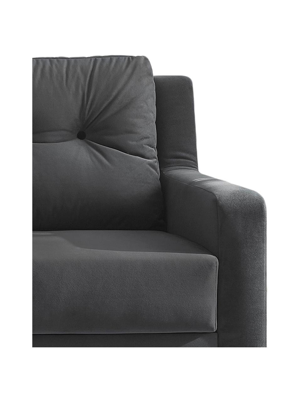 Sofa rozkładana z aksamitu Bergen (3-osobowa), Tapicerka: 100% aksamit poliestrowy, Nogi: metal lakierowany, Ciemny szary, S 222 x G 92 cm