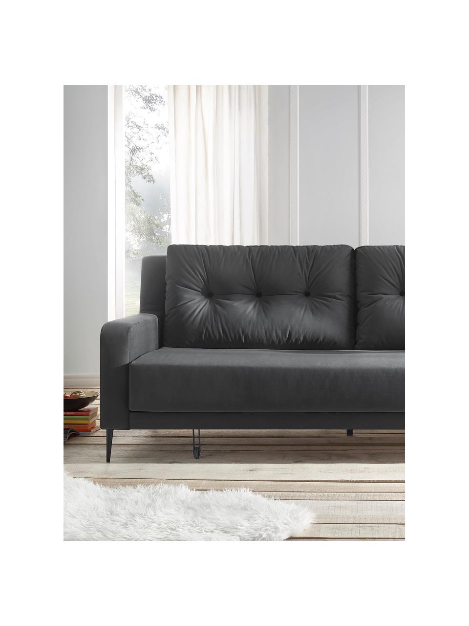 Sofa rozkładana z aksamitu Bergen (3-osobowa), Tapicerka: 100% aksamit poliestrowy, Nogi: metal lakierowany, Ciemny szary, S 222 x G 92 cm