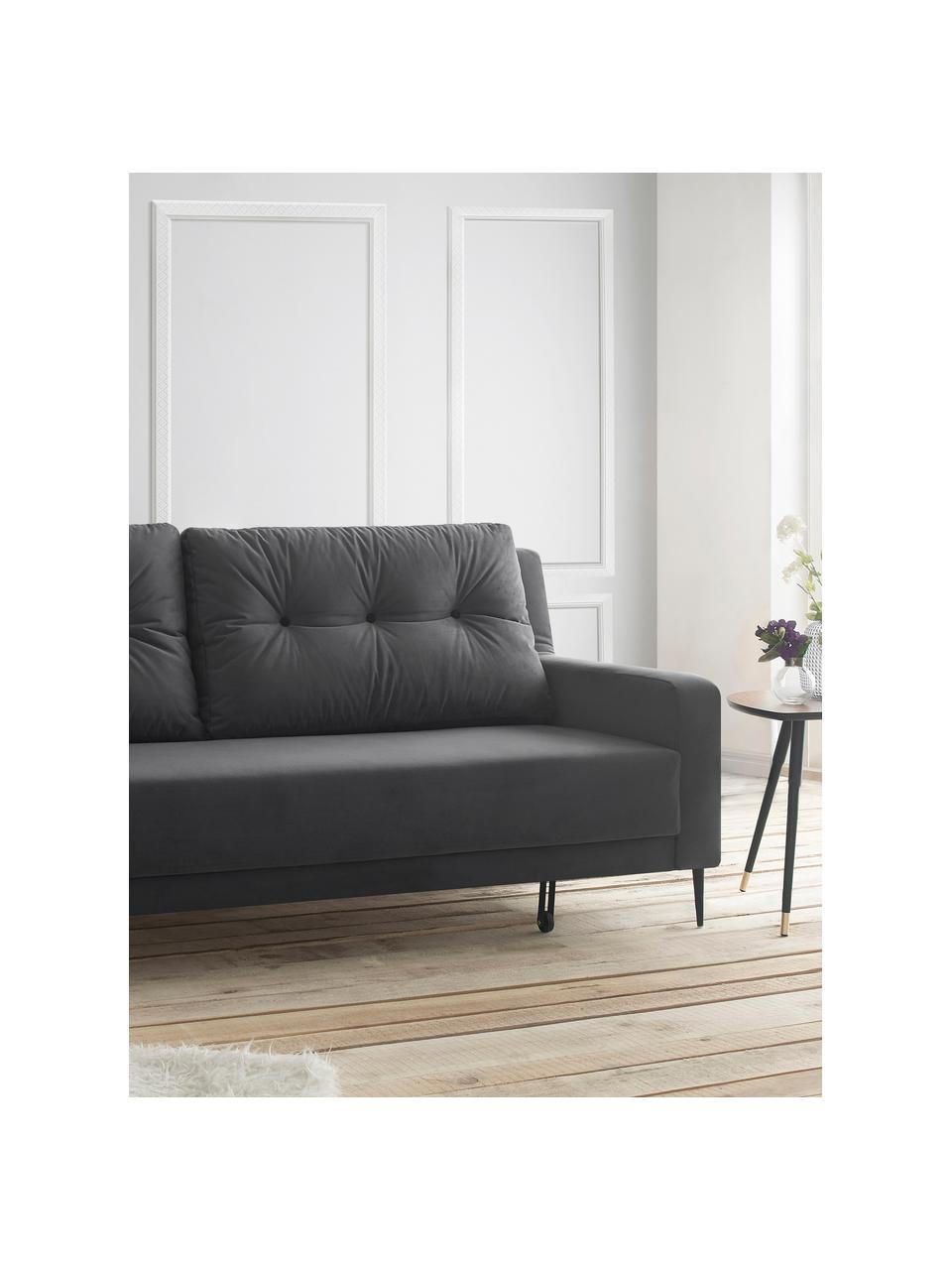 Sofa rozkładana z aksamitu Bergen (3-osobowa), Tapicerka: 100% aksamit poliestrowy, Nogi: metal lakierowany, Ciemny szary, S 222 x G 92 cm