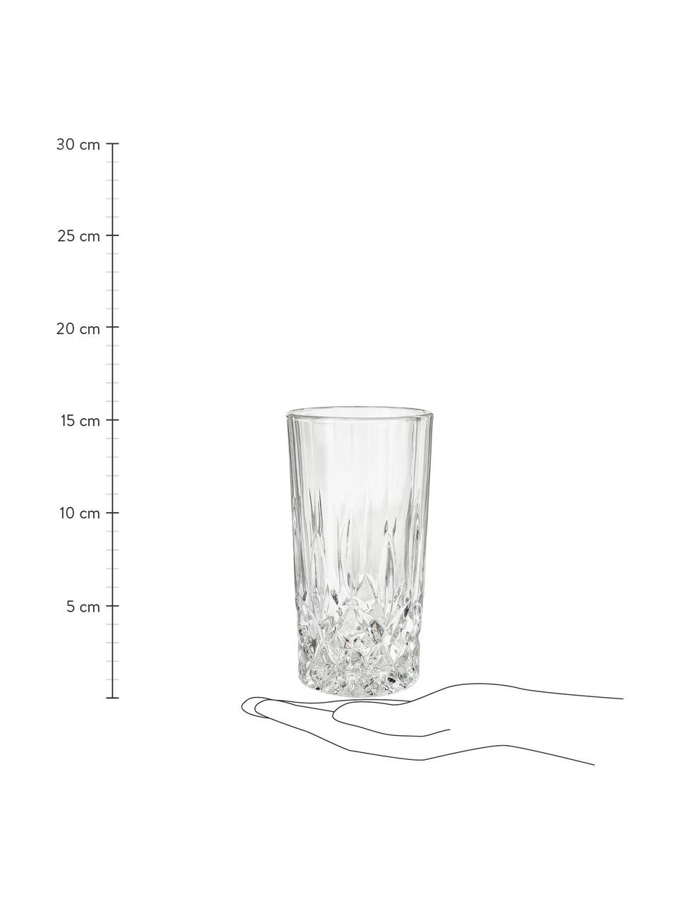 Longdrinkgläser George mit Kristallrelief, 4 Stück, Glas, Transparent, Ø 8 x H 15 cm, 380 ml
