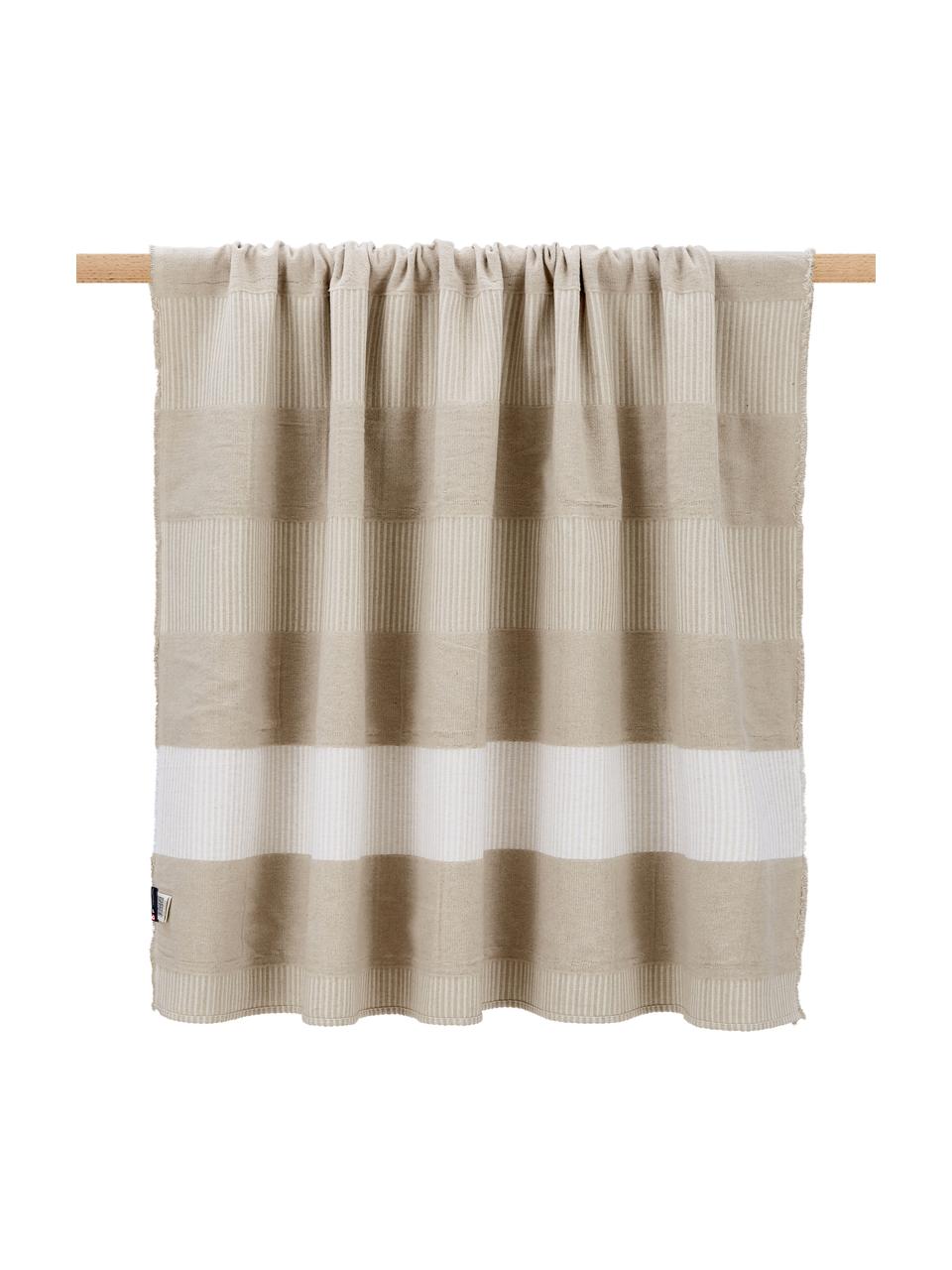 Gestreiftes Plaid Lino in Beige, Baumwolle/Leinen, 80% Baumwolle, 15% Leinen, 5% Viskose, Beige, 135 x 200 cm