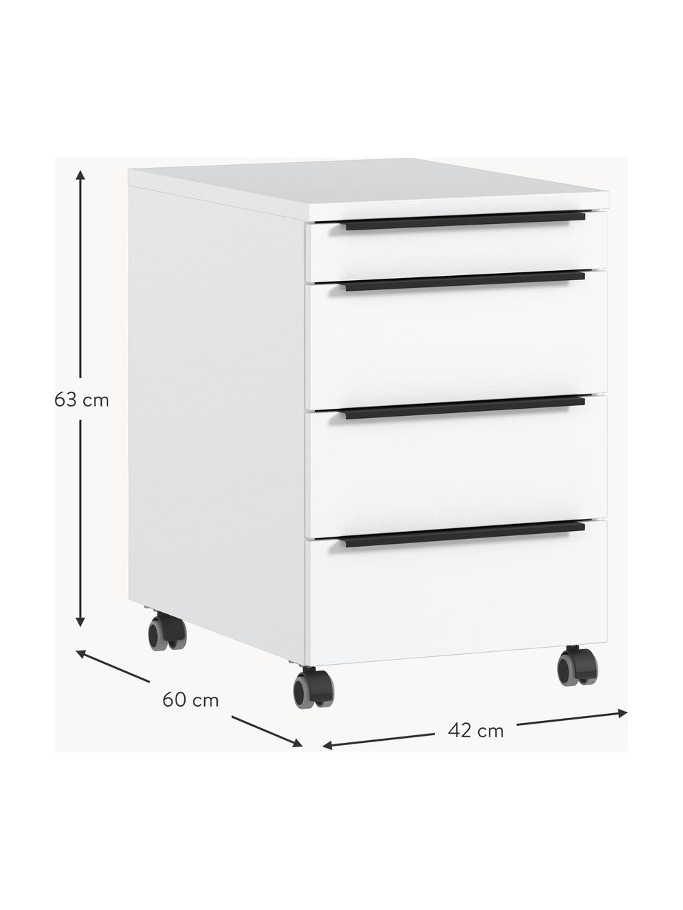 Rollcontainer Mastif, Griffe: Metall, beschichtet, Rollen: Kunststoff, Weiß, Schwarz, B 42 x H 63 cm