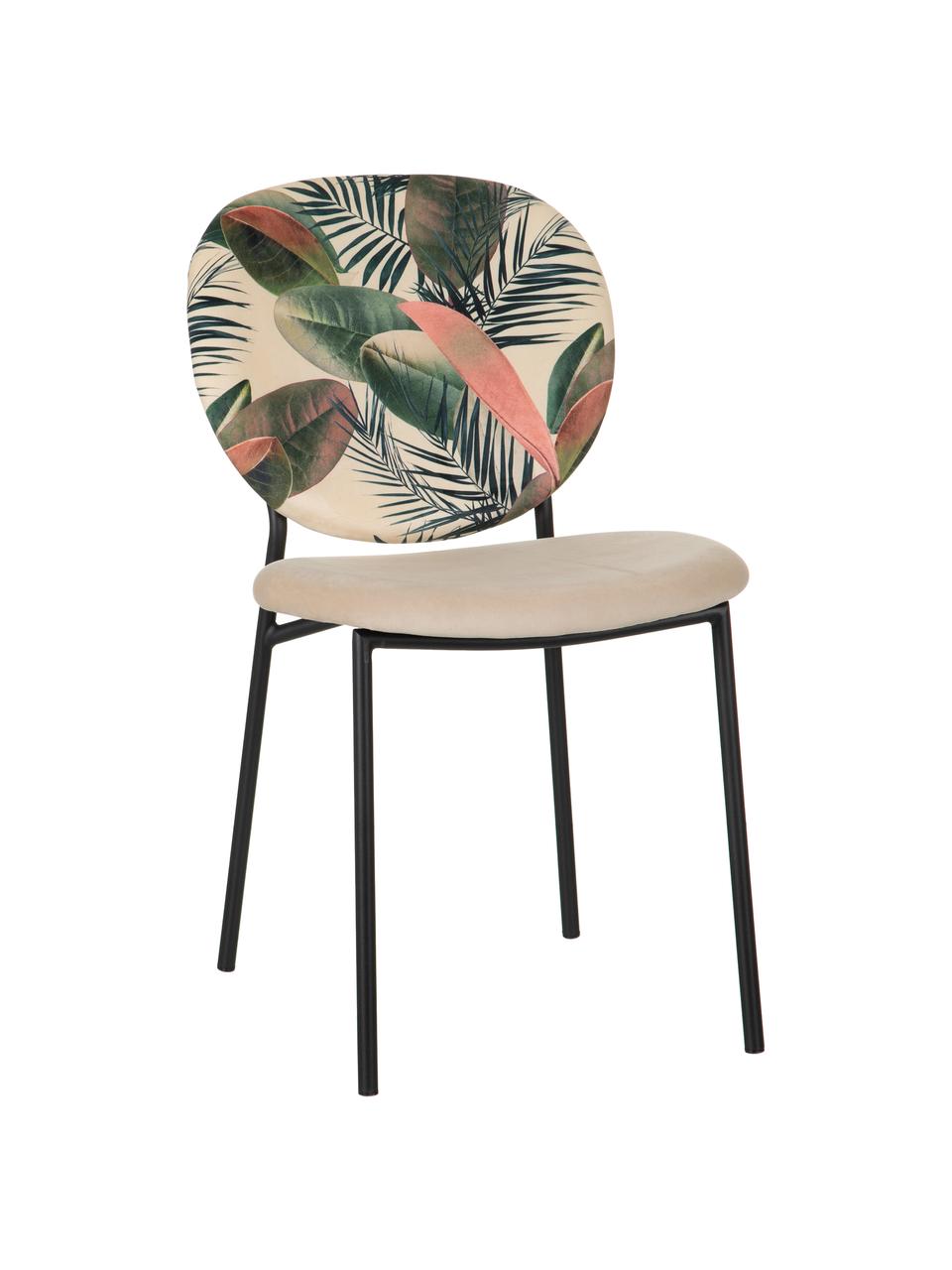 Krzesło tapicerowane Hojas, Tapicerka: 100% poliester, Stelaż: drewno naturalne, Nogi: metal, Odcienie kremowego, wielobarwny, S 50 x G 47 cm