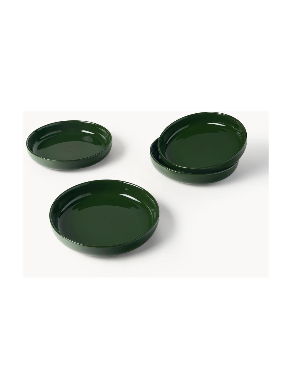 Assiettes creuses en porcelaine Nessa, 4 pièces, Porcelaine de haute qualité, émaillé, Vert foncé, haute brillance, Ø 21 cm