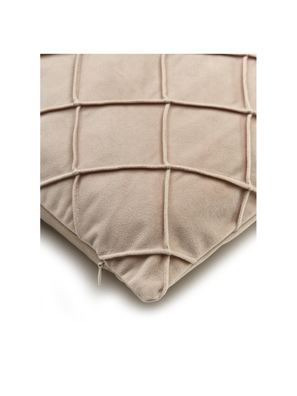 Housse de coussin velours beige texturé Luka, Velours (100 % polyester), Beige, larg. 50 x long. 50 cm