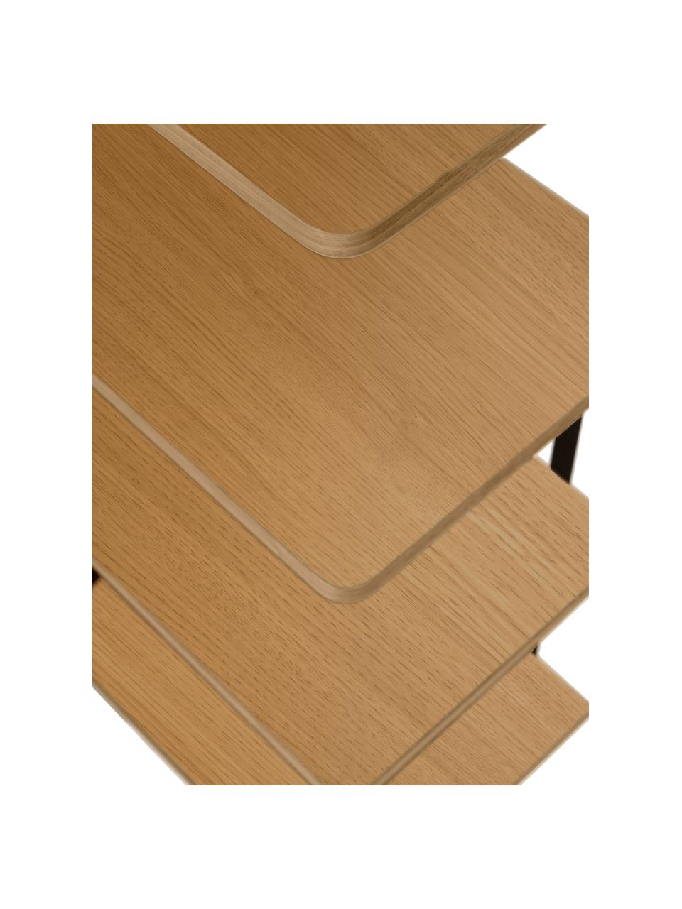 Industrieel wandrek Nadyria van hout en metaal, Frame: gelakt metaal, Plank: MDF met eikenhoutfineer, Zwart, donkerbruin, 100 x 180 cm