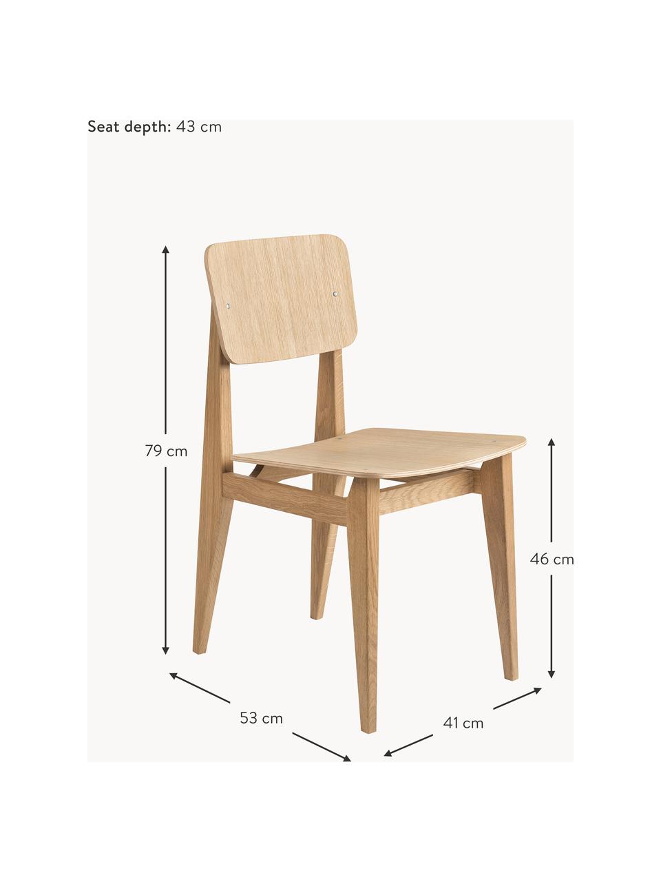 Drevená stolička z dubového dreva C-Chair, Dubové drevo, Dubové drevo, Š 41 x H 53 cm
