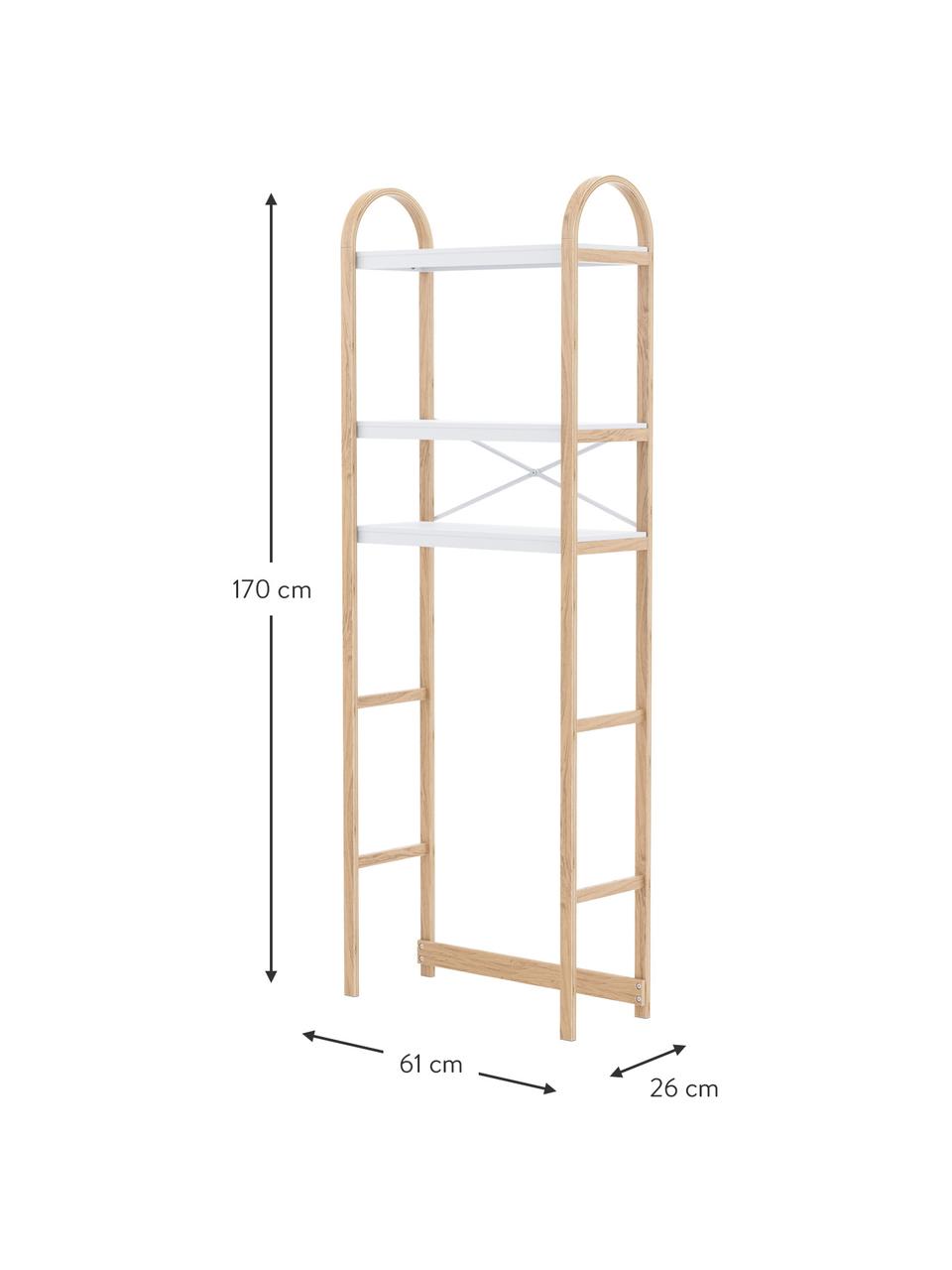 Badregal Bellwood mit Holz-Gestell, Gestell: Holz, Ablage: Metall, beschichtet, Weiss, Helles Holz, B 61 x H 170 cm