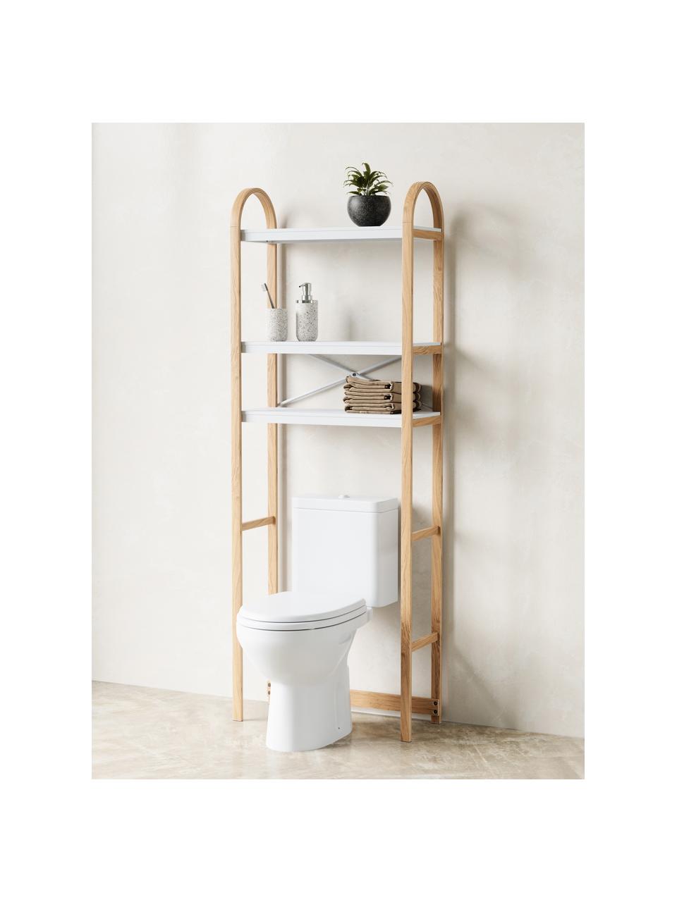 Scaffale da bagno con struttura in legno Bellwood, Struttura: legno, Bianco, legno chiaro, Larg. 61 x Alt. 170 cm