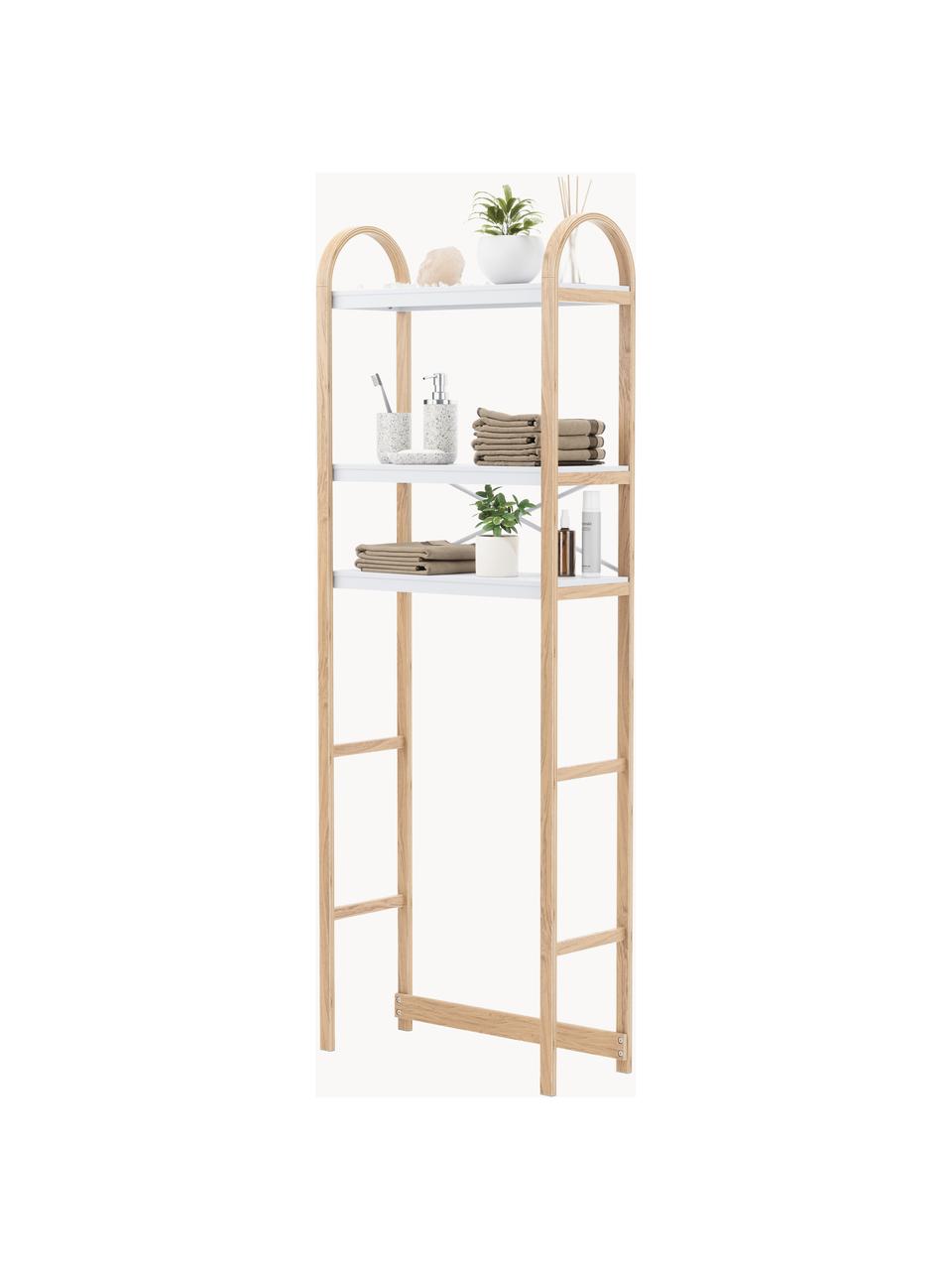 Estantería de baño de madera Bellwood, Estructura: madera, Estante: metal recubierto, Blanco, madera clara, An 61 x Al 170 cm