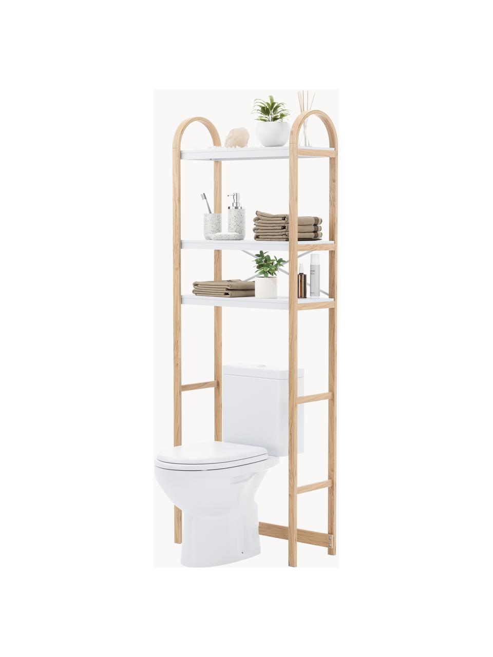 Estantería de baño de madera Bellwood, Estructura: madera, Estante: metal recubierto, Blanco, madera clara, An 61 x Al 170 cm