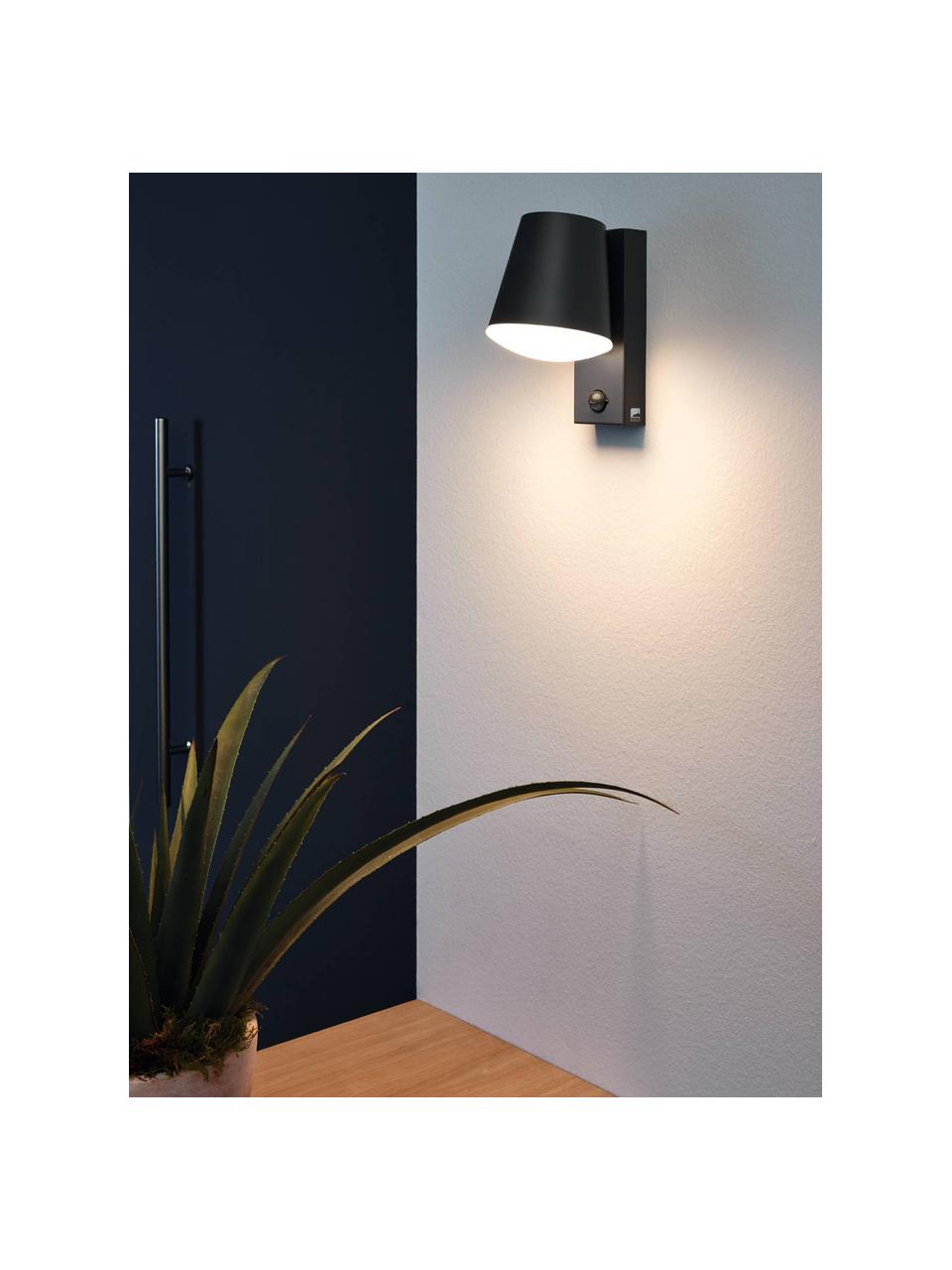 Outdoor wandlamp Caldiero met bewegingssensor, Lampenkap: Verzinkt staal, Diffuser: kunststof, Antraciet, B 14 x H 24 cm