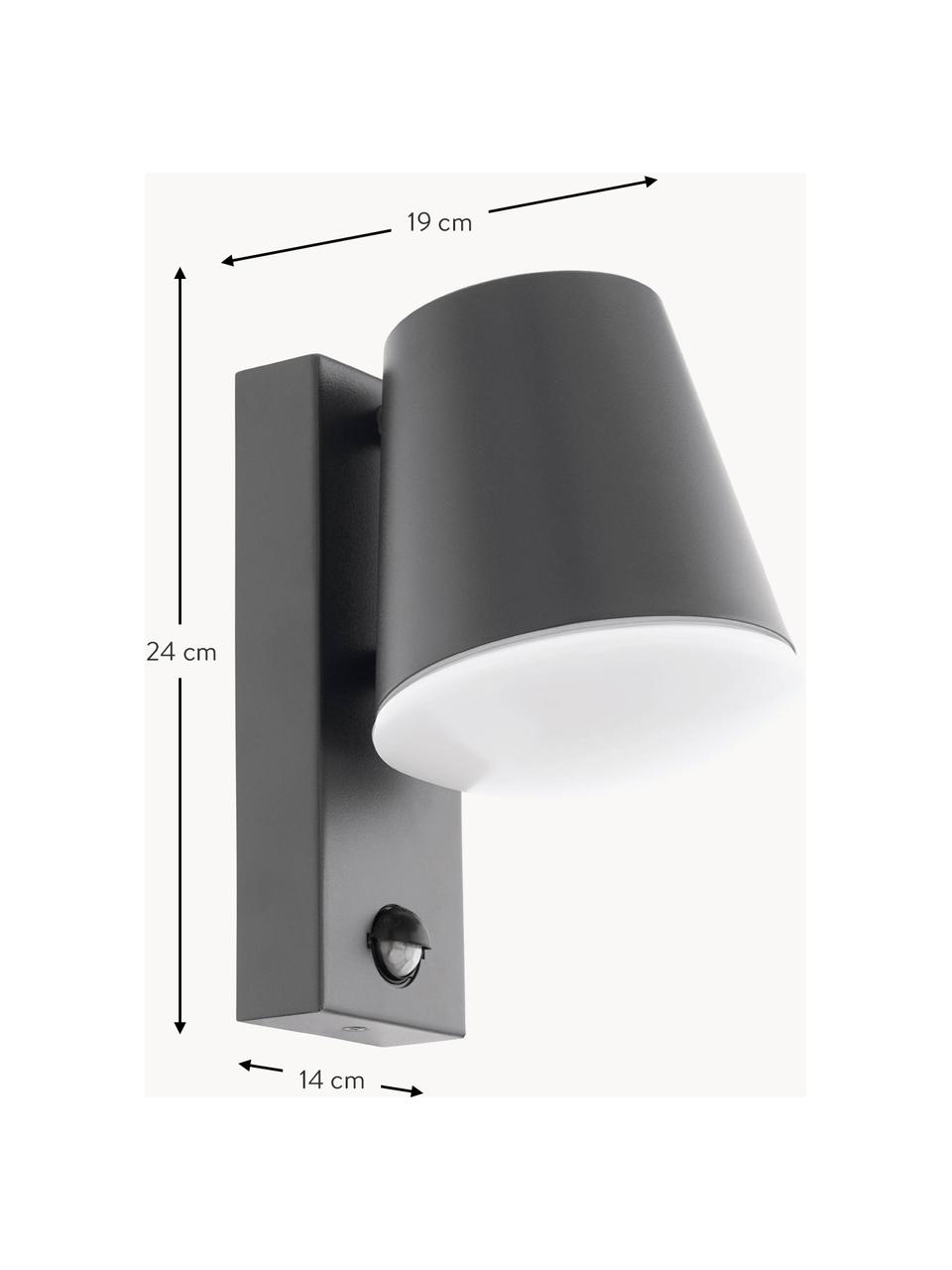 Outdoor wandlamp Caldiero met bewegingssensor, Lampenkap: Verzinkt staal, Diffuser: kunststof, Antraciet, B 14 x H 24 cm