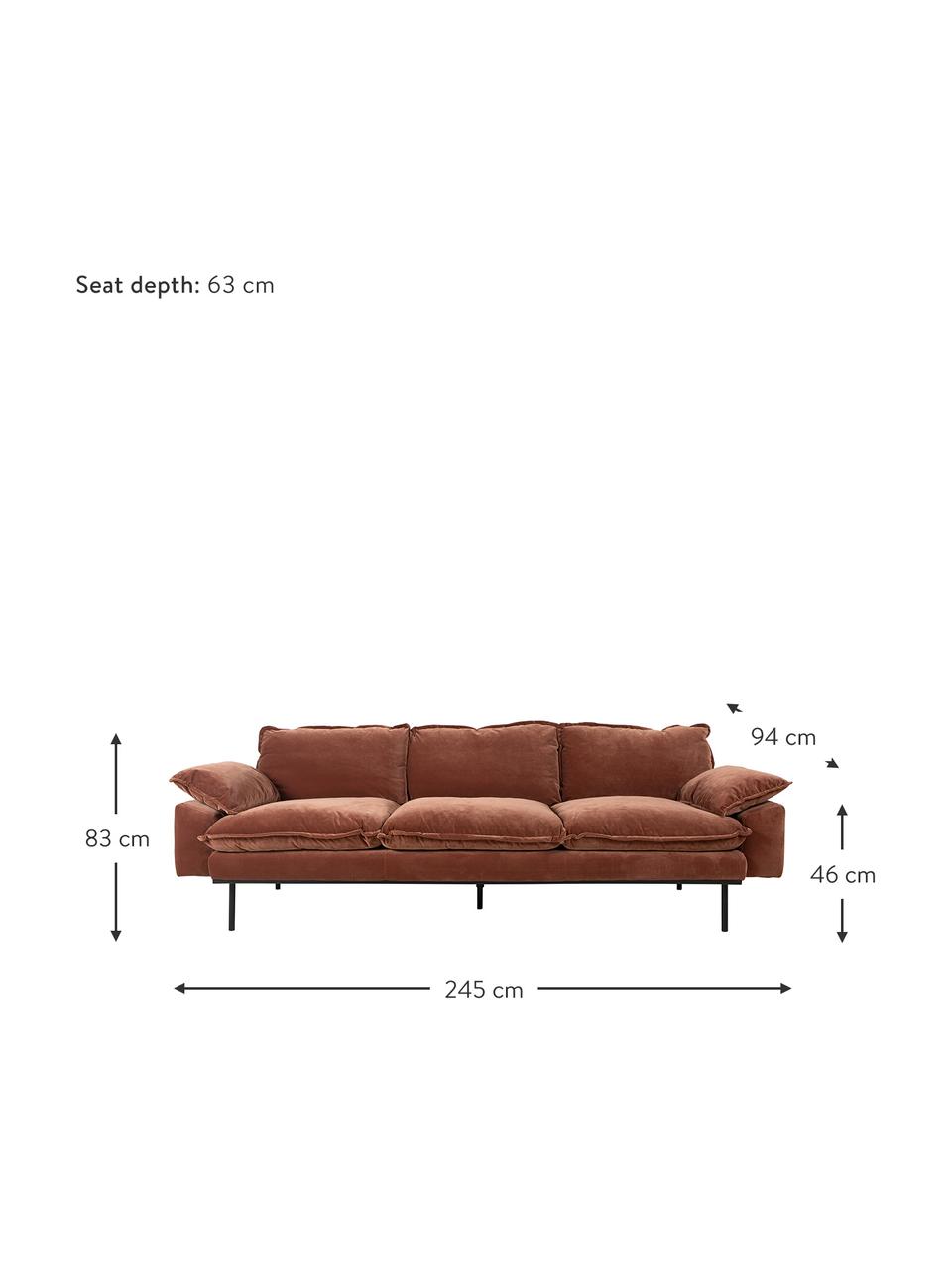 Samt-Sofa Magnolia (4-Sitzer) in Rot mit Metall-Füßen, Bezug: Samt (100% Polyester), Füße: Metall, pulverbeschichtet, Samt Rot, B 245 x T 94 cm