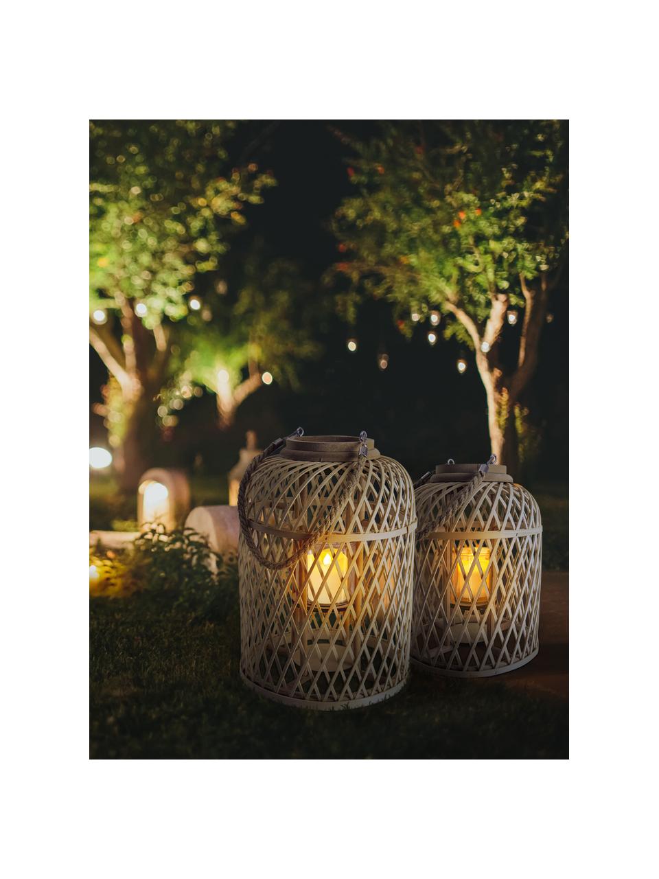 Lámpara solar LED de bambú Korab, Cesta: bambú Vela LED, Marrón, transparente, blanco, Ø 23 x Al 29 cm