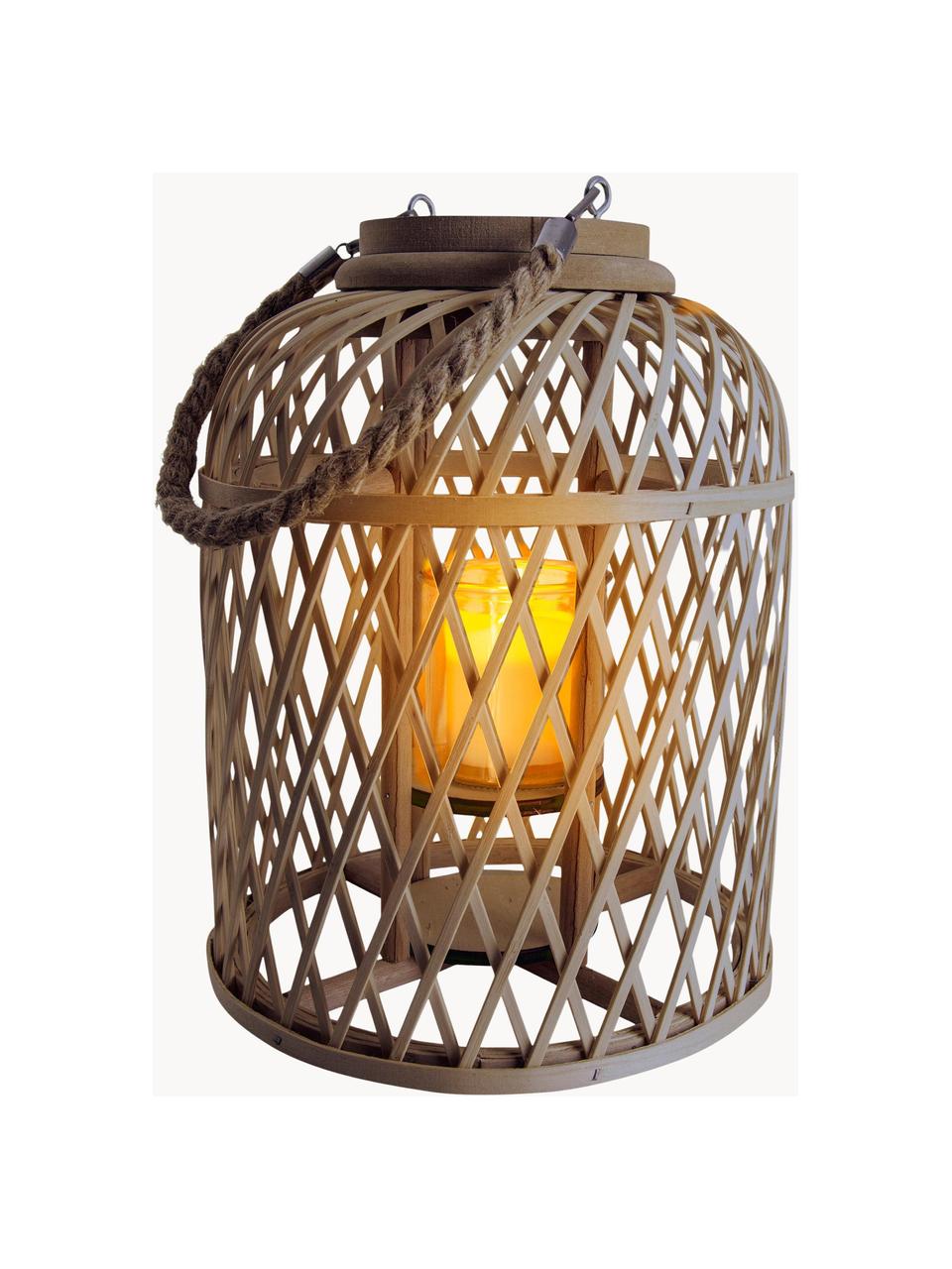 Lanterne - bougie solaire LED en bambou Korab, Beige clair, Ø 23 x haut. 29 cm