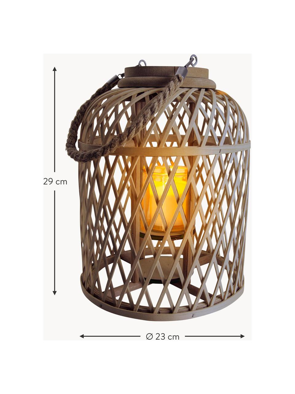 Solar LED-Kerze Korab mit Bambuskorb, Korb: Bambus, Griff: Jute, Hellbeige, Ø 23 x H 29 cm