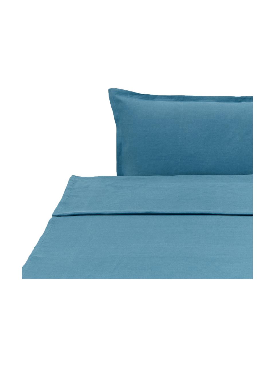 Set lenzuola in lino blu Soffio, Cotone
La parure copripiumino in cotone è piacevolmente morbida sulla pelle, assorbe bene l'umidità ed è adatta per chi soffre di allergie., Petrolio, 260 x 295 cm + 2 federe 50 x 80 cm