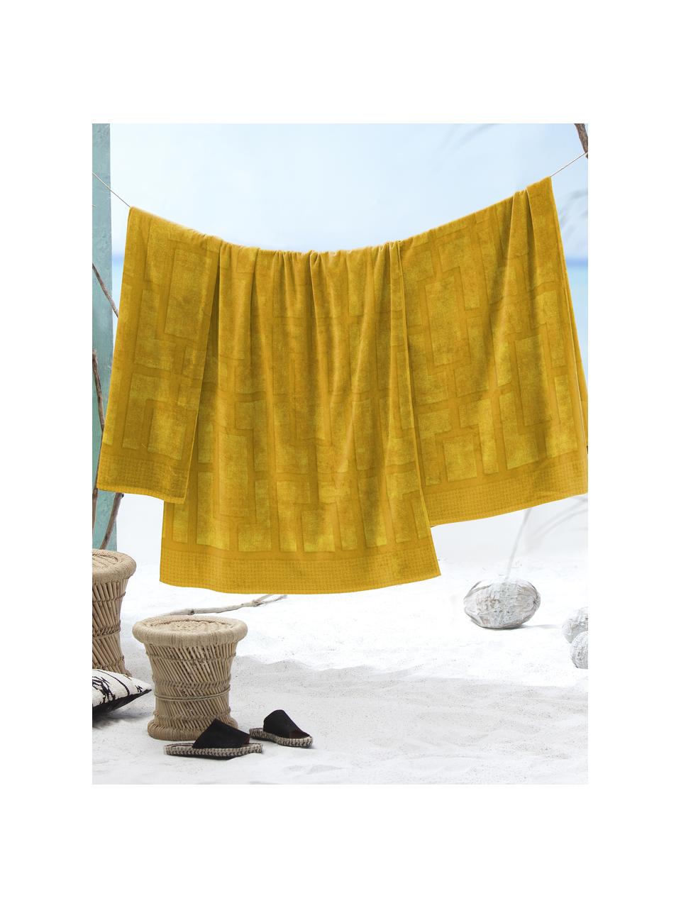 Telo mare con motivo grafico Como, Bordo: 100% velluto jacquard, Giallo, Larg. 100 x Lung. 180 cm