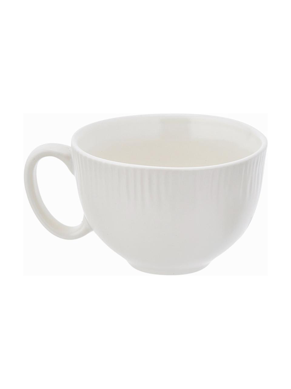 Handgemachte Teetasse mit Untertasse Sandvig mit leichtem Rillenrelief, Porzellan, durchgefärbt, Gebrochenes Weiss, Ø 8 x H 6 cm