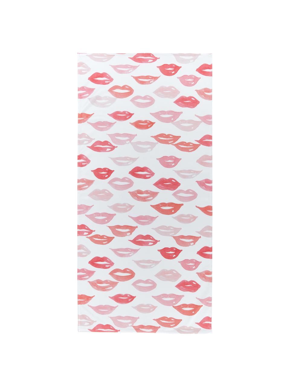 Licht strandlaken Pout met kusmotief, 55% polyester, 45% katoen zeer lichte kwaliteit, 340 g/m², Wit, rood, roze, 70 x 150 cm