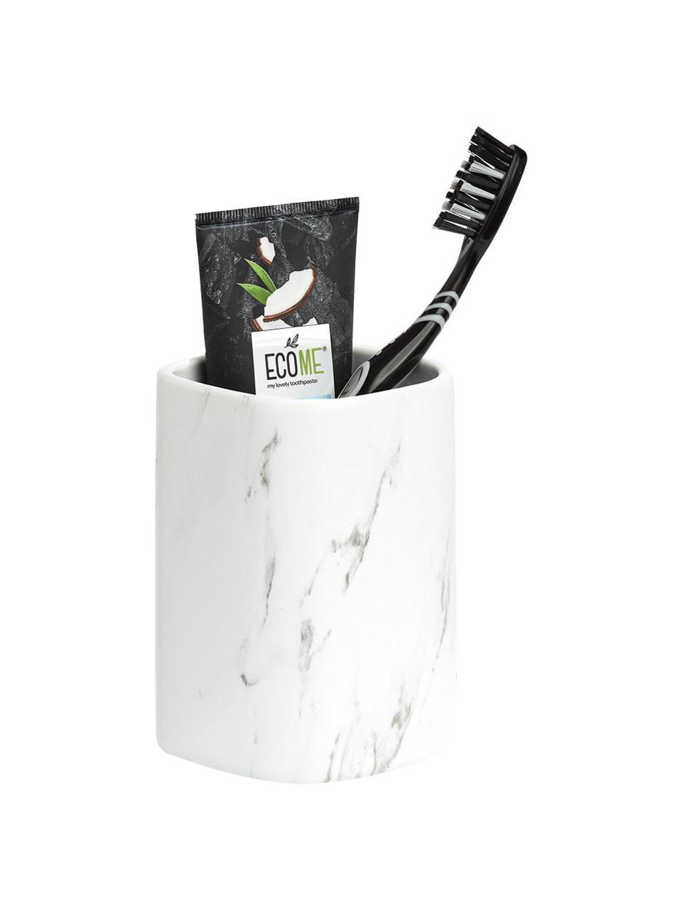 Zahnputzbecher Marble aus Keramik, Keramik, Weiß, marmoriert, B 8 x H 11 cm