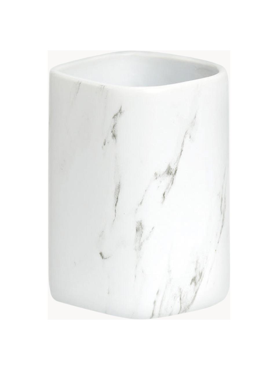 Pohár na zubné kefky z keramiky Marble, Keramika, Biela, Š 8 x V 11 cm