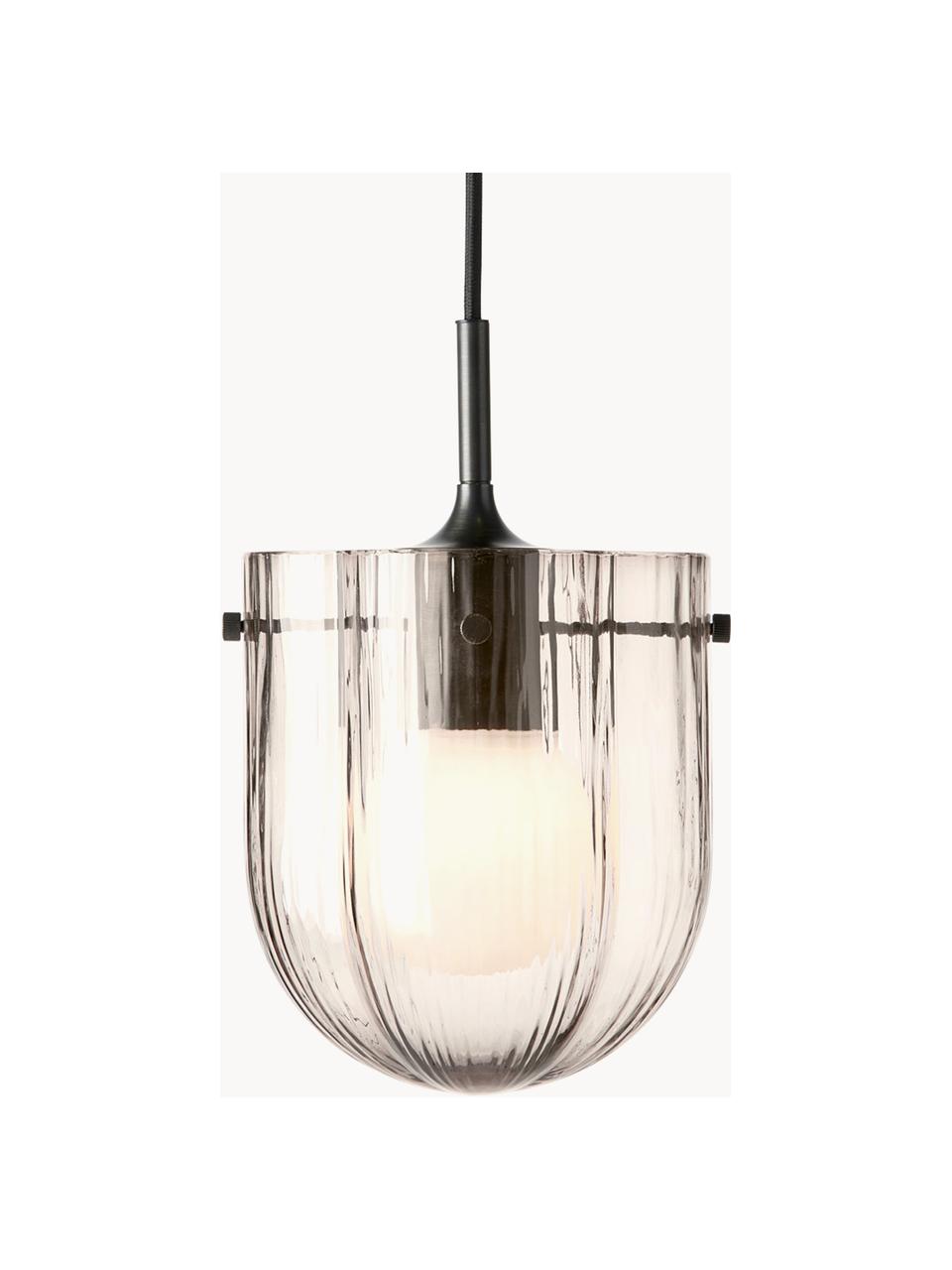 Kleine mondgeblazen hanglamp Seine, Lampenkap: glas, Transparant, donkerbruin, Ø 16 x H 26 cm