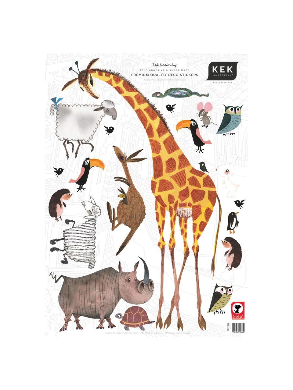 Wandstickersset Animals, 20-delig, Zelfklevende vinyl folie, mat, Multicolour, B 42 x H 59 cm